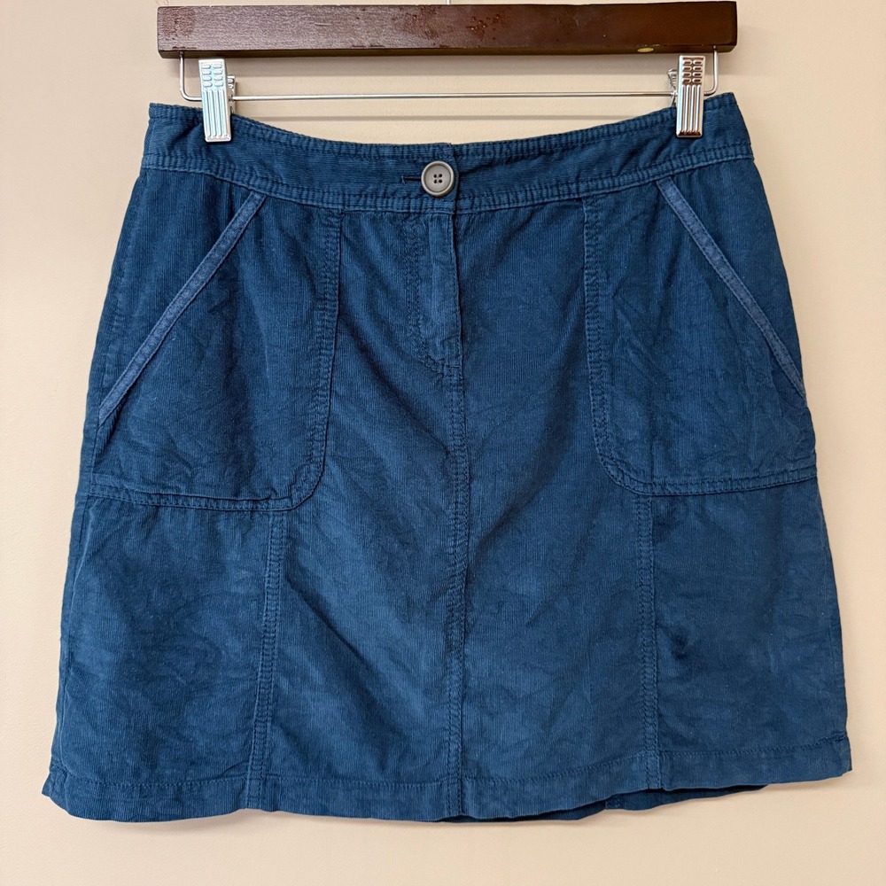 Caslon Womens Corduroy Mini Skirt Cotton Size 4 Teal Blue Patch Pocket Preppy